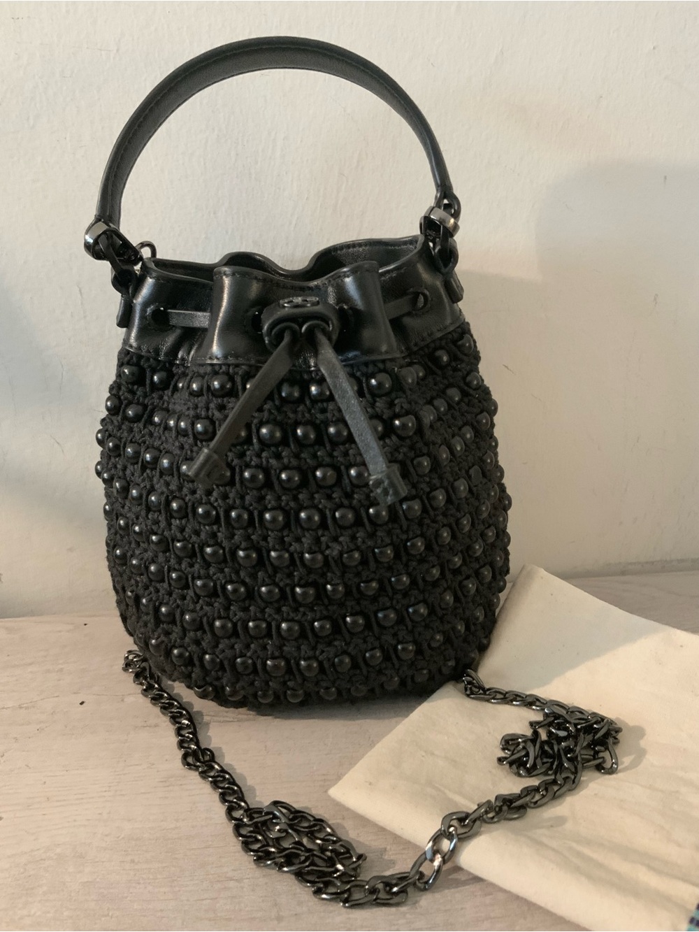 TORY BURCH WILLA CROCHET & BEADED BOHO BUCKET CROSSBODY BAG EXC. CONDITION!